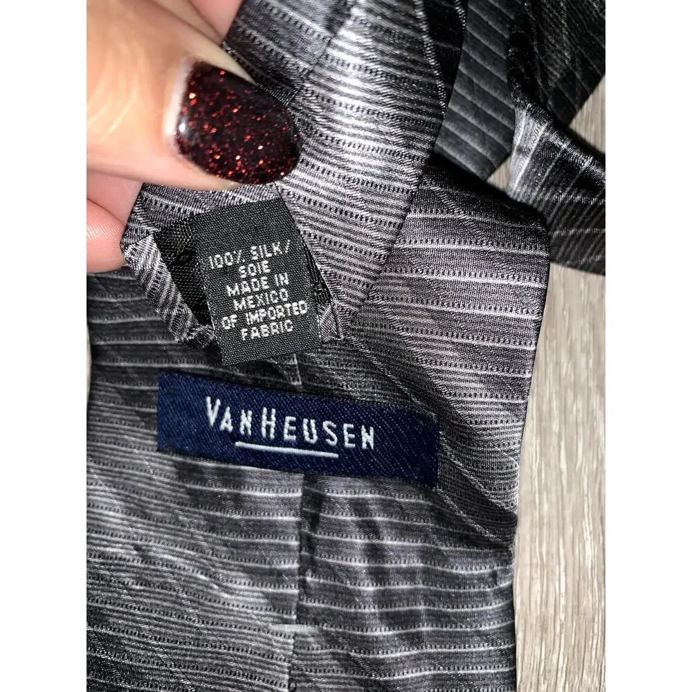 Van Heusen‎ Men's Silk Tie Set 3pc Striped Designer Formal Wedding
